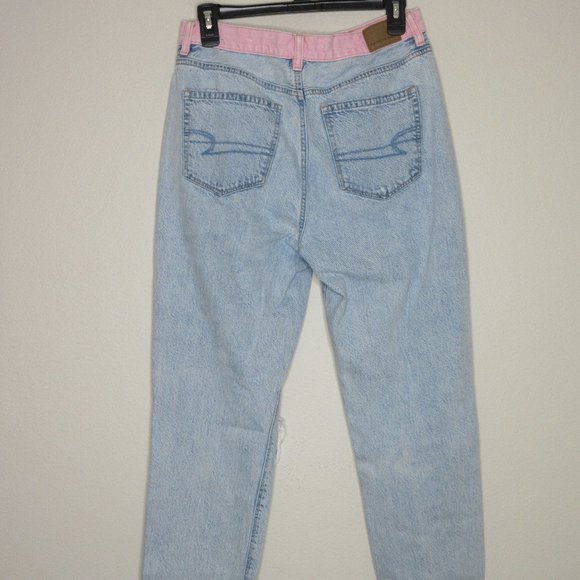 American Eagle Women's High Rise Pink Waistband Destruct Mom Jeans Size 6 B1-01 - Picture 9 of 16